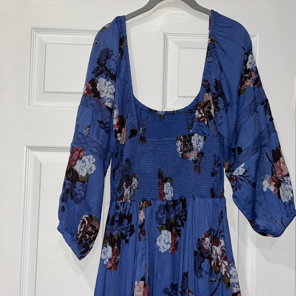 Free People Morning Glory Blue Floral Handkerchief Hem Maxi Dress Size XS - Picture 7 of 13
